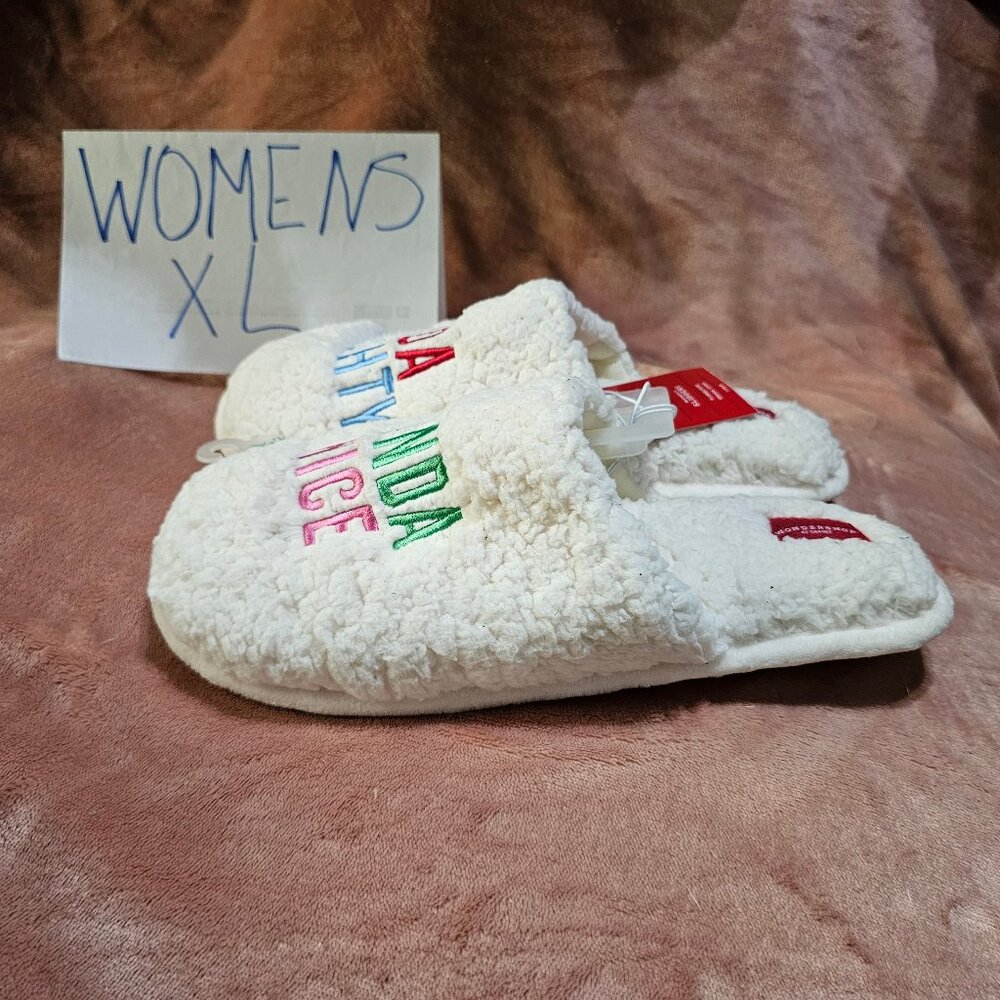 Womens XL Wondershop Kinda Naughty Nice Christmas Festive Sherpa Scuff Slippers